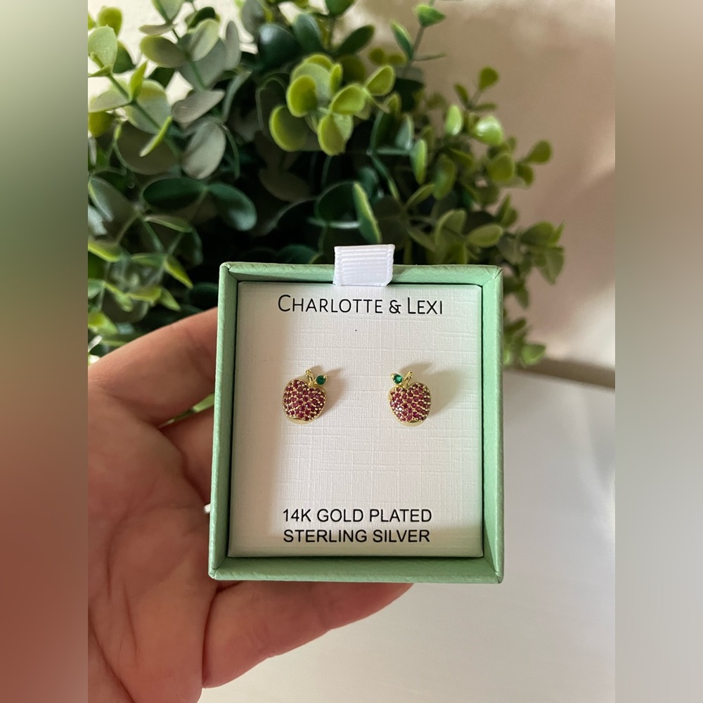 New Charlotte & Lexi 14kt Gold Plated Sterling Silver 925 Apple Stud Earrings